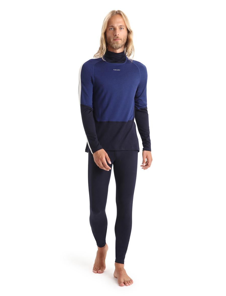 Midnight Navy / Royal Navy Men's Icebreaker Merino 200 Sonebula Long Sleeve High Neck Thermal Top Base Layers | USA 1346CTVE